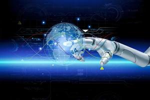 3D rendering. Artificial intelligence,AI research of robot and cyborg development for future,digital smart world metaverse concept. photo