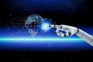 3D rendering. Artificial intelligence,AI research of robot and cyborg development for future,digital smart world metaverse concept. photo
