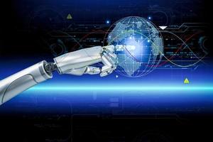 3D rendering. Artificial intelligence,AI research of robot and cyborg development for future,digital smart world metaverse concept. photo