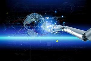3D rendering. Artificial intelligence,AI research of robot and cyborg development for future,digital smart world metaverse concept. photo