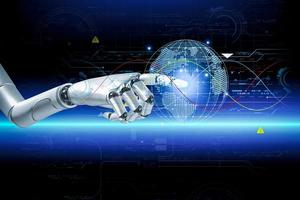 3D rendering. Artificial intelligence,AI research of robot and cyborg development for future,digital smart world metaverse concept. photo