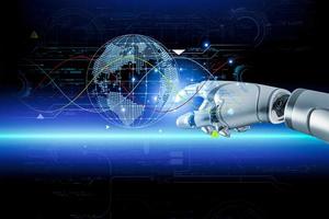 3D rendering. Artificial intelligence,AI research of robot and cyborg development for future,digital smart world metaverse concept. photo