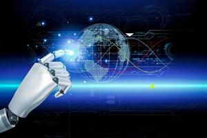 3D rendering. Artificial intelligence,AI research of robot and cyborg development for future,digital smart world metaverse concept. photo