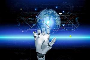 3d representación. artificial inteligencia investigación de robot y cyborg desarrollo para futuro, digitales inteligente mundo metaverso concepto. foto