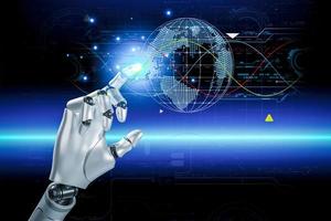 3D rendering. Artificial intelligence,AI research of robot and cyborg development for future,digital smart world metaverse concept. photo