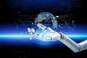 3D rendering. Artificial intelligence,AI research of robot and cyborg development for future,digital smart world metaverse concept. photo
