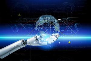 3D rendering. Artificial intelligence,AI research of robot and cyborg development for future,digital smart world metaverse concept. photo