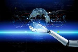 3D rendering. Artificial intelligence,AI research of robot and cyborg development for future,digital smart world metaverse concept. photo