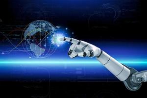 3D rendering. Artificial intelligence,AI research of robot and cyborg development for future,digital smart world metaverse concept. photo