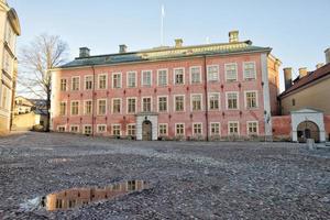 Stockholm view on blue sky background photo