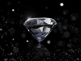 Dazzling diamond on white shining bokeh background. concept for choosing best diamond gem design photo