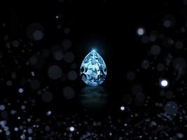 Blue Dazzling diamond on white shining bokeh background. concept for choosing best diamond gem design. 3d render photo