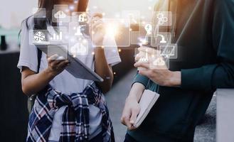 Digital transformation technology strategy, digitization and digitalization of business processes and data, optimize and automate operations, customer service management, internet and cloud computing photo