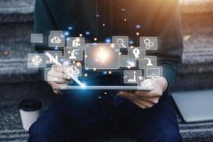 Digital transformation technology strategy, digitization and digitalization of business processes and data, optimize and automate operations, customer service management, internet and cloud computing photo