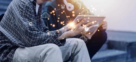 Digital transformation technology strategy, IoT, internet of things. transformation of ideas and the adoption of technology in business in the digital age, enhancing global business capabilities. Ai photo