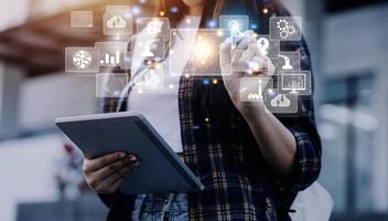 Digital transformation technology strategy, digitization and digitalization of business processes and data, optimize and automate operations, customer service management, internet and cloud computing photo