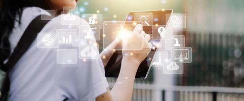 Digital transformation technology strategy, digitization and digitalization of business processes and data, optimize and automate operations, customer service management, internet and cloud computing photo