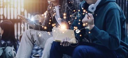 Digital transformation technology strategy, IoT, internet of things. transformation of ideas and the adoption of technology in business in the digital age, enhancing global business capabilities. Ai photo