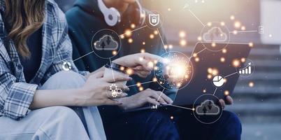 Digital transformation technology strategy, IoT, internet of things. transformation of ideas and the adoption of technology in business in the digital age, enhancing global business capabilities. Ai photo