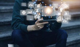 Digital transformation technology strategy, digitization and digitalization of business processes and data, optimize and automate operations, customer service management, internet and cloud computing photo