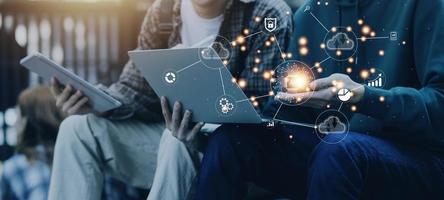 estrategia de tecnología de transformación digital, iot, internet de las cosas. transformación de ideas y la adopción de tecnología en los negocios en la era digital, mejorando las capacidades comerciales globales. ai foto