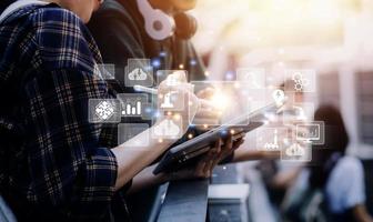 Digital transformation technology strategy, digitization and digitalization of business processes and data, optimize and automate operations, customer service management, internet and cloud computing photo