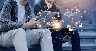 Digital transformation technology strategy, IoT, internet of things. transformation of ideas and the adoption of technology in business in the digital age, enhancing global business capabilities. Ai photo