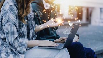 Digital transformation technology strategy, IoT, internet of things. transformation of ideas and the adoption of technology in business in the digital age, enhancing global business capabilities. Ai photo