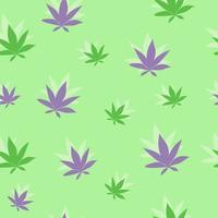 Seamless pattern cannabis leaves grean and purple on green background vector