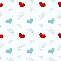 Seamless patter with 2 color hearts and leaf vector