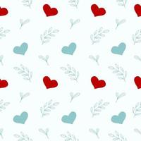 Seamless patter with 2 color hearts and leaf vector