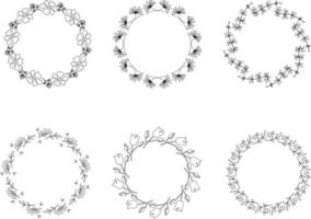 collection of 6 round frames for wedding cards, valentine vector