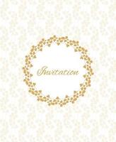 Golden invitation card with floral circular frame vector