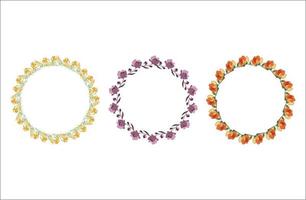 Set of 3 colorful vector floral wreaths