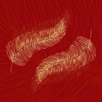 Golden feathers on red background vector