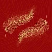 Golden feathers on red background vector