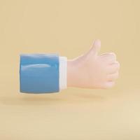 3d render of hand with thumbs up gesture isolated on yellow background photo