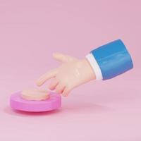 3d rendering of a hand push button on a pink background photo