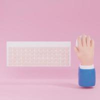 Hand with computer keyboard and mouse on pink background. 3D Rendering photo