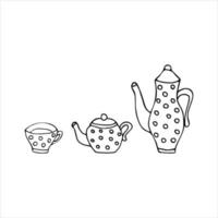 Hand-drawn doodles cup, teapot, and kettle vector