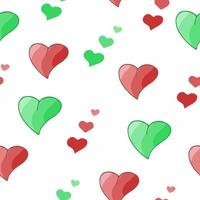 seamless pattern green and red hearts on light creamy background vector