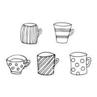 hand-drawn tea cups set on white background vector