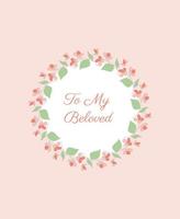 Floral circle frame on light pink background, Card for wishing vector