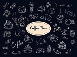 Coffee time doodle hand drawn chalkboard vector symbols and objects