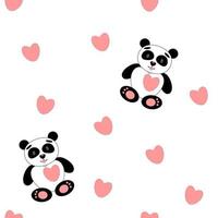 seamless pattern panda with hearts vector