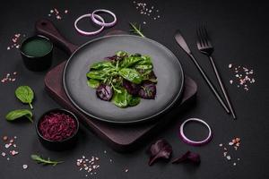 Delicious fresh salad consisting of spinach, chard, radicchio and red chart photo
