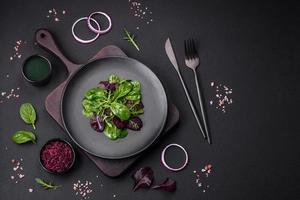 Delicious fresh salad consisting of spinach, chard, radicchio and red chart photo