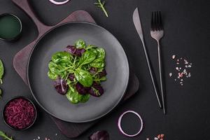 Delicious fresh salad consisting of spinach, chard, radicchio and red chart photo