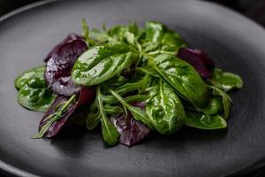 delicioso Fresco ensalada consistente de espinaca, acelga, achicoria y rojo gráfico foto