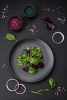 Delicious fresh salad consisting of spinach, chard, radicchio and red chart photo